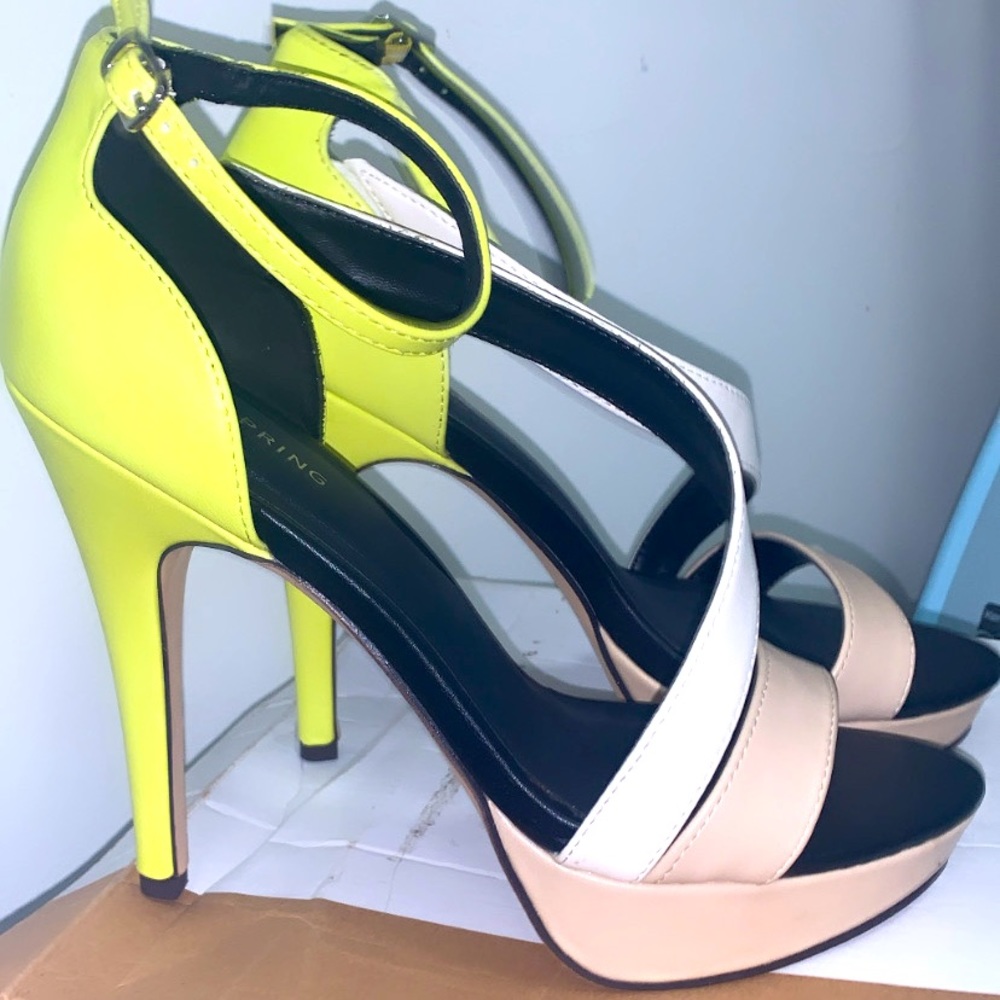 Call It Spring Tilania heels - Yellow , white, and cream!